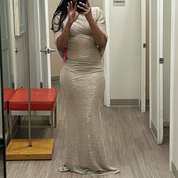 PETITE "CELINE" BOAT NECK CRINKLE GOWN - Picture 6 of 8